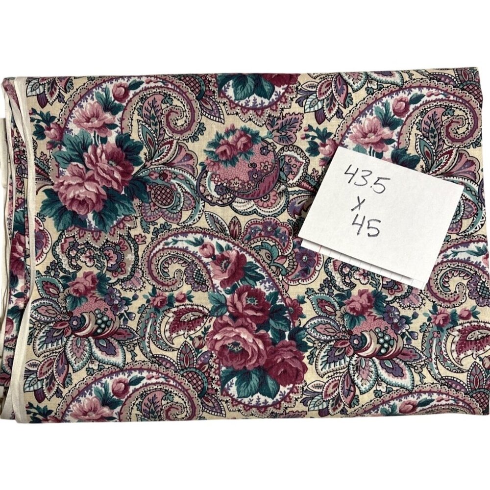 Paisley Roses Fabric Vintage Cranston VIP Print Works Screen Print 43" X 45" Cot
